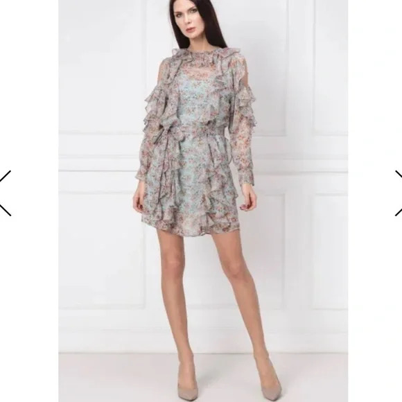 TWINSET Milano Georgette Floral Dress Flounces Mini ruffles - Picture 3 of 10